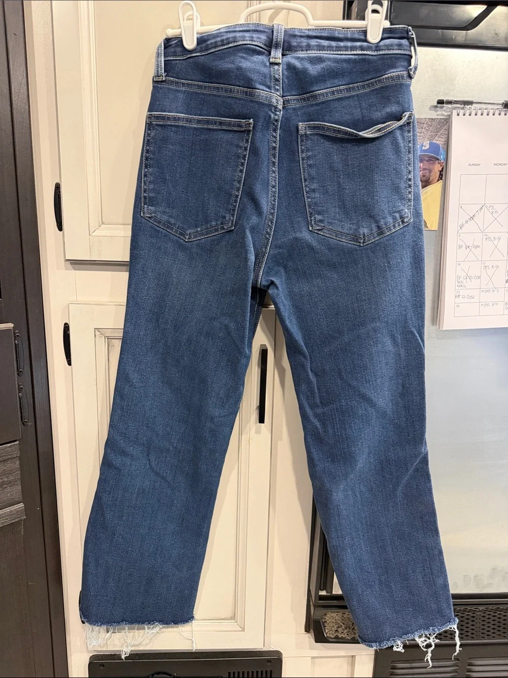 Universal Thread Women's Blue Straight Crop Jeans with Raw Hem